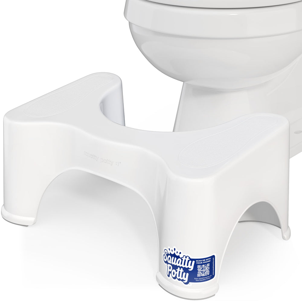 Squatty Potty taburete 9" frontal mostrando estabilidad y diseño fácil de limpiar