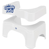 Squatty Potty front view showing white two-piece stool and compact footprint