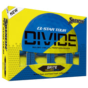 Srixon Q-Star Tour Divide front packaging showing blue yellow ball colors and visibility benefit