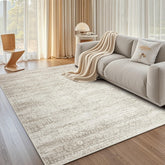 Srugn front view showing soft beige vintage rug and welcoming decor