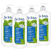 St. Ives envase frontal con bomba mostrando uso práctico