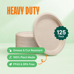 Stack Man plate close-up texture highlighting sturdy bagasse fibers