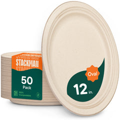 Stack Man plato ovalado frontal, presentación resistente y compostable