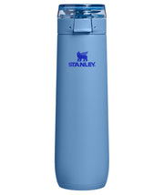 STANLEY Flowstate bottle front view showing slim shape and Blue Sky color benefit portability