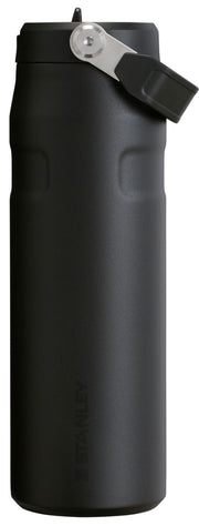 STANLEY IceFlow front view showing sleek black bottle and logo, durable portable benefit