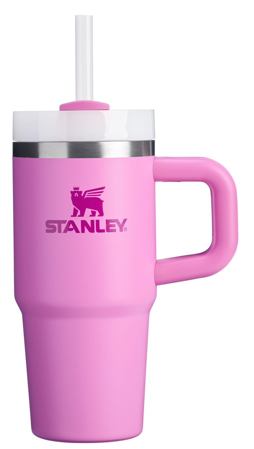 STANLEY Quencher H2.0 14 oz Peony vista frontal con acabado atractivo y fácil transporte