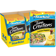 StarKist pouch frontal mostrando etiqueta y sabor limón pimienta, práctico y sabroso
