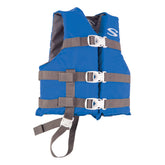 Stearns front view life vest showing secure buckles and bright visibility benefit