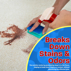 STINGRAY being applied to couch fabric demonstrating fast stain removal