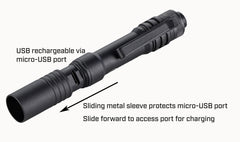 Streamlight MicroStream beam lighting trail at night, long-distance visibility benefit