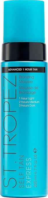 St.Tropez front packaging showing bottle and tinted mousse guide for easy application