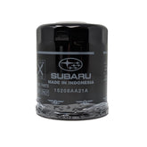 Subaru filtro de aceite frontal en paquete genuino mostrando número de pieza y ajuste seguro