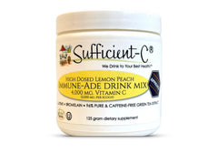 Sufficient-C frente del empaque mostrando sabor limón durazno y beneficios
