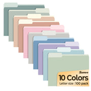 SUNEE paquete frontal 100 carpetas mostrando colores pastel y cantidad