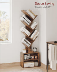 SUNMORY tree bookshelf side profile demonstrating slim depth and space-saving benefit