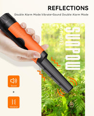 SUNPOW OTMD12 en uso en playa localizando monedas con alertas claras