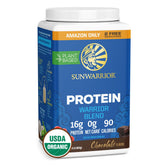 Sunwarrior frente del envase mostrando el sabor chocolate y beneficios claros