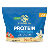 Sunwarrior front packaging showing vanilla plant protein benefits
