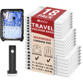 SUOCO front view of clear 18-piece travel vacuum bag set showing neat organization benefit