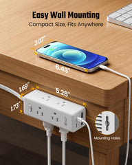 SUPERDANNY regleta alimentando laptop, lámpara y teléfono simultáneamente con orden