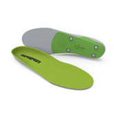 Superfeet empaque frontal mostrando plantillas verdes y talla, comodidad visible
