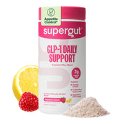 Supergut envase frontal Raspberry Lemon mostrando diseño y cantidad de servicios