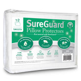 SureGuard front packaging showing two king pillow protectors and benefits
