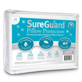 SureGuard front view of two packaged pillow protectors showing clean design and pair benefits