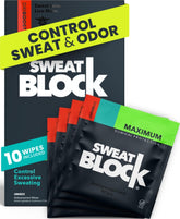 SweatBlock empaque frontal mostrando cajas y diseño, confianza y protección