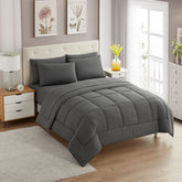 Sweet Home Collection front view of gray comforter set shows coordinated look and instant style