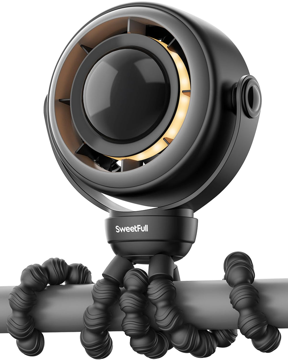 SWEETFULL ventilador frontal negro mostrando diseño seguro y portátil