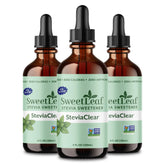 SweetLeaf vista frontal del pack de 3 mostrando envases compactos y conveniencia