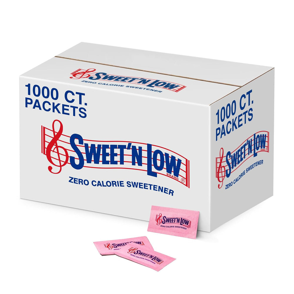 Sweet'N Low caja frontal mostrando 1000 paquetes y conveniencia para negocios