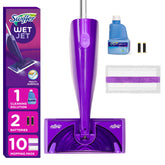 Swiffer WetJet front packaging showing kit contents and quick-start benefit