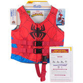 SwimWays Spidey front view showing bright Marvel design and secure fit benefit