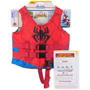 SwimWays Spidey front view showing bright Marvel design and secure fit benefit