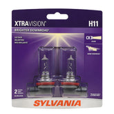 SYLVANIA H11 front packaging showing two-bulb pack and benefits