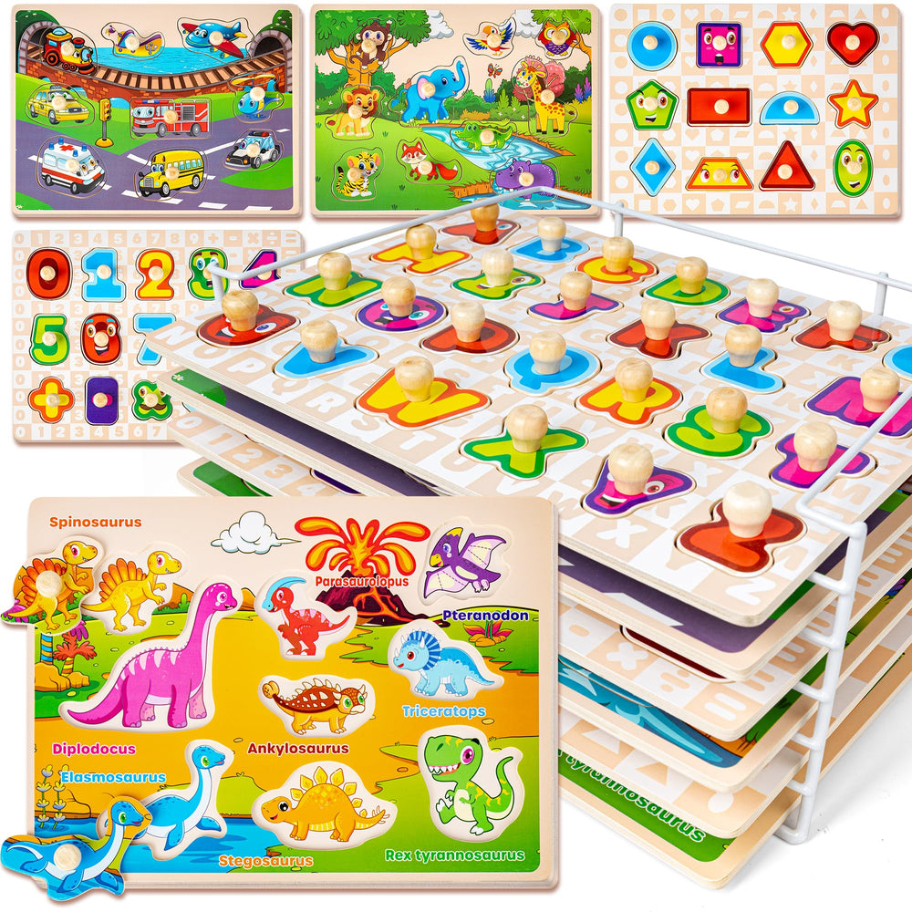 SYNARRY front packaging showing colorful six-puzzle set and rack, attracts interest