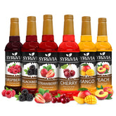 SYRUVIA pack frontal mostrando las seis botellas y variedad de sabores