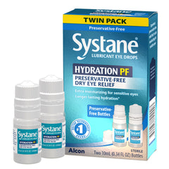 Systane frontal del envase mostrando presentación sin conservantes y beneficio hidratante