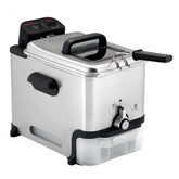 T-fal vista frontal en acero inoxidable mostrando acabado duradero y elegante