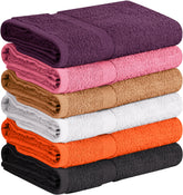 T & L Towel and Linen Mart frente del pack muestra seis toallas, conveniente almacenamiento