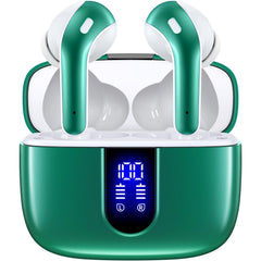 TAGRY vista frontal del estuche abierto con auriculares y beneficio portabilidad