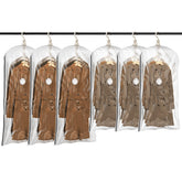 TAILI front view of six clear hanging vacuum bags showing compact storage benefit