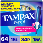 Tampax Pearl vista frontal del paquete mostrando protección