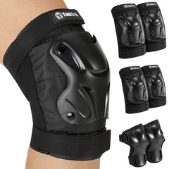 Tanden vista frontal del kit con rodilleras, coderas y muñequeras, protección completa