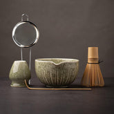 TANG PIN front view of complete matcha set showing bowl and accessories for easy prep
