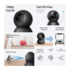 Tapo C201 primer plano de lente que destaca calidad de imagen 1080p