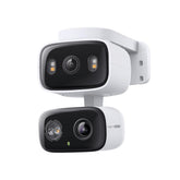 Tapo C246D front view showing dual lenses and weatherproof housing for flexible placement