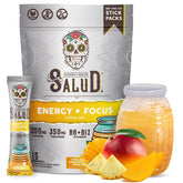 Taste Salud front box showing pineapple mango flavor and benefits